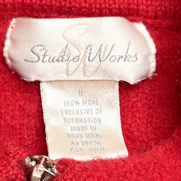 Vintage 90s Studio Works Holiday Teddy Bear Zip Up Wool Jacket Embroidered Xmas - Picture 6 of 7